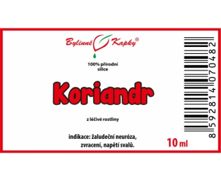 KORIANDR 100% přírodní silice 10ml | Bylinné kapky 